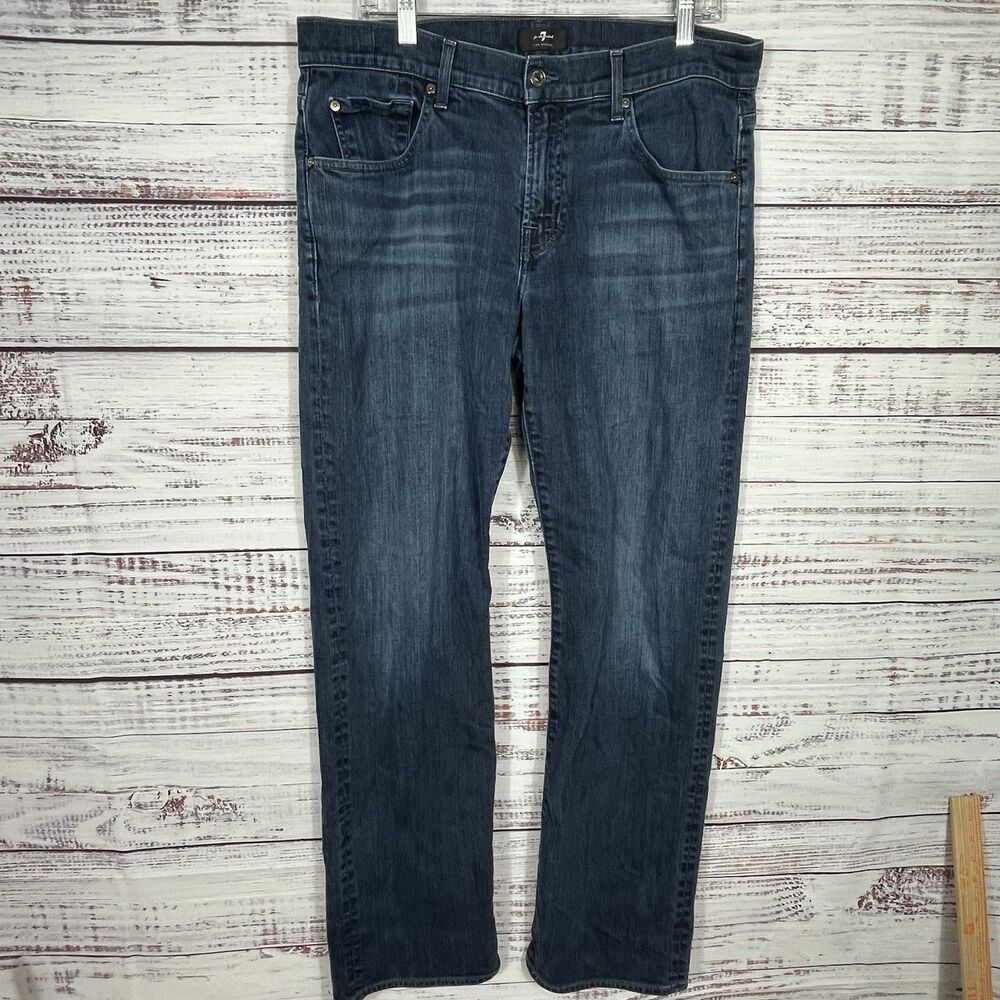 7 For All Mankind Austyn Straight Jeans Men's 34x32 Blue Denim Distressed